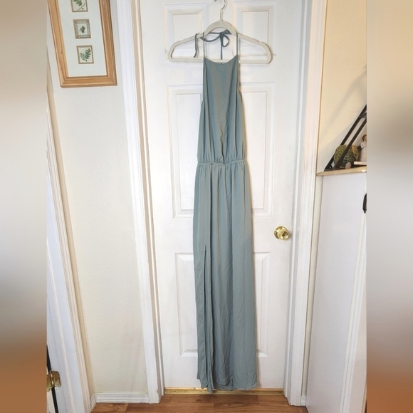Show Me Your MuMu Heather Halter Maxi Dress Size Small Womens Silver Sage Crisp - Picture 5 of 10